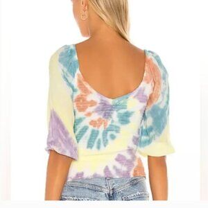 CHASER Smocked Double V Peasant Top in Tie Dye size medium